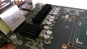 STRIX GTX 960 Bare PCB close up of VRM Components with VRM Heatsink