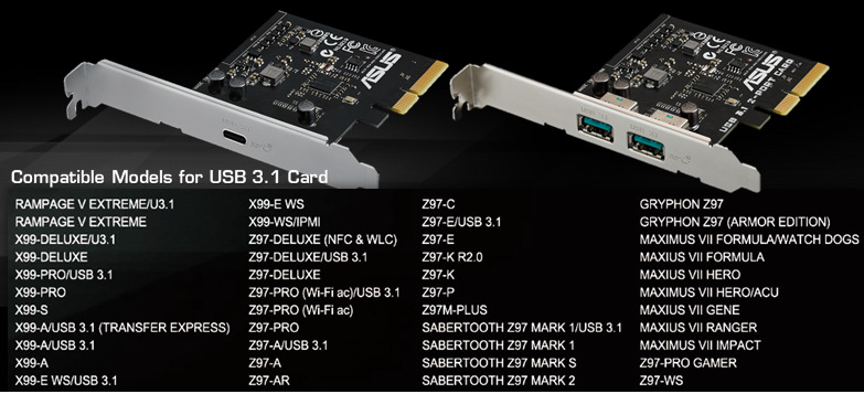 Compatible motherboards for USB 3.1 add in cards