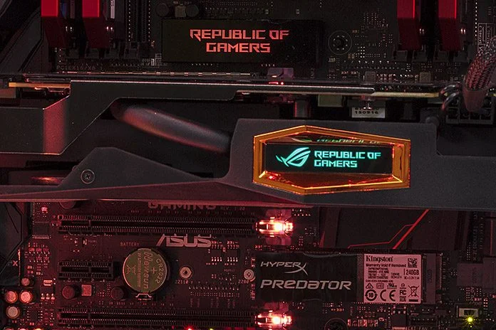 The ROG Strix X99 Gaming motherboard illuminates a Broadwell-E