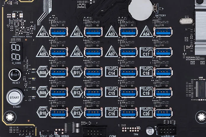 The ASUS H370 Mining Master connects 20 GPUs to one motherboard