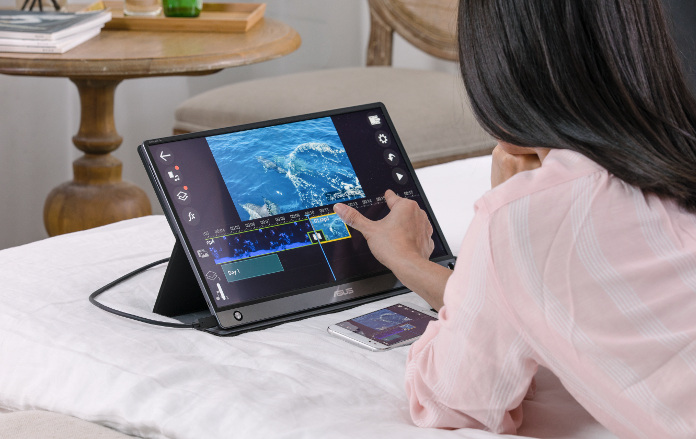 The ZenScreen Touch MB16AMT is a portable monitor for your laptop