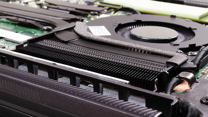 Closeup of laptop cooling system.