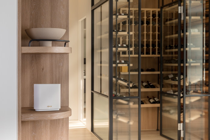 ZenWiFi mesh router near wine cellar