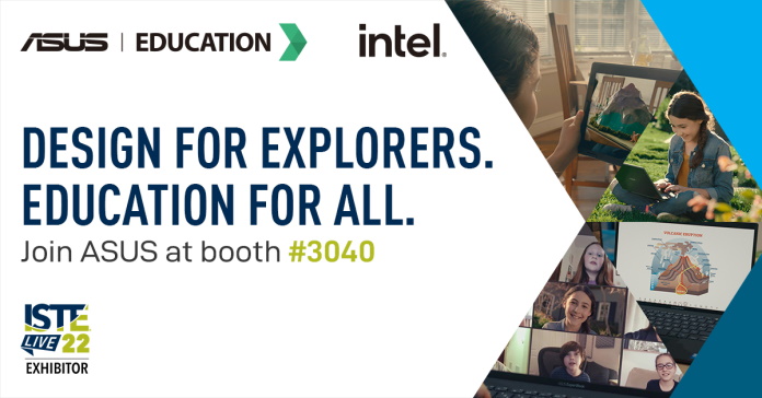 Banner which says "Design for explorers. Education for all. Visit ASUS at booth #3040. ISTE."