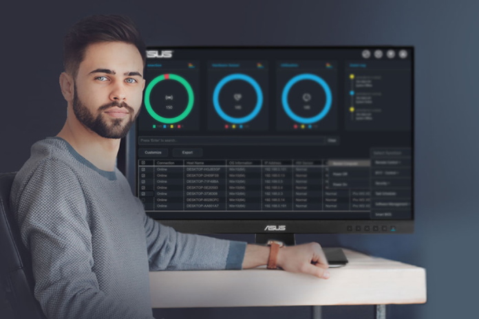 IT worker using ASUS Control Center Express tools 