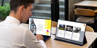 Hybrid worker using a laptop and a ZenScreen display to stay productive