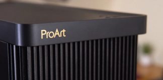 Top front edge of the ProArt Station PD5 prebuilt desktop PC