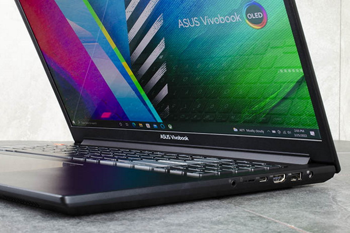 Side view of ASUS Vivobook Pro 16X OLED laptop with the screen partially open