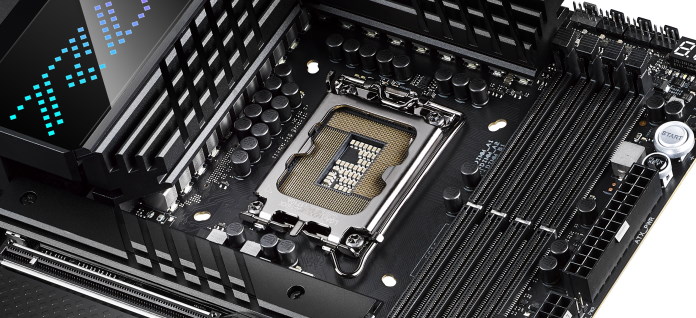 Closeup look at CPU socket of ROG Maximus Z690 Hero motherboard