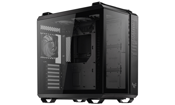 The TUF Gaming GT502 case beckons with tempered glass panels and