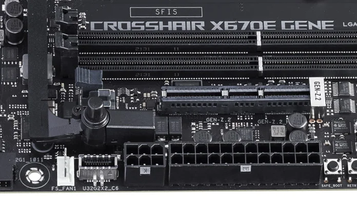 PCIe Slot Q-Release button on ROG Crosshair X670E Gene motherboard