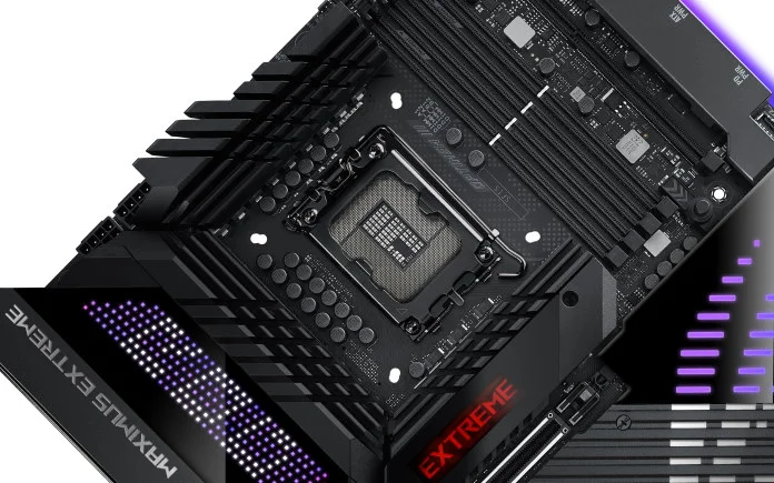 Closeup view of the CPU socket on the ROG Maximus Z790 Extreme motherboard