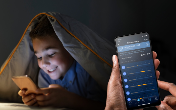 Person using built-in parental controls for their ASUS router to control a child's after-hours screen time
