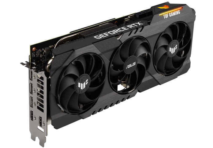 TUF Gaming GeForce RTX 3060 Ti GDDR6X graphics card from a front view 
