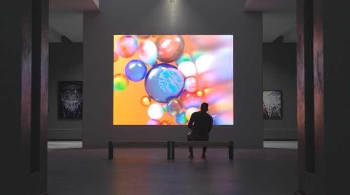 The best ASUS projector, the ProArt Projector A1, displaying art at a gallery