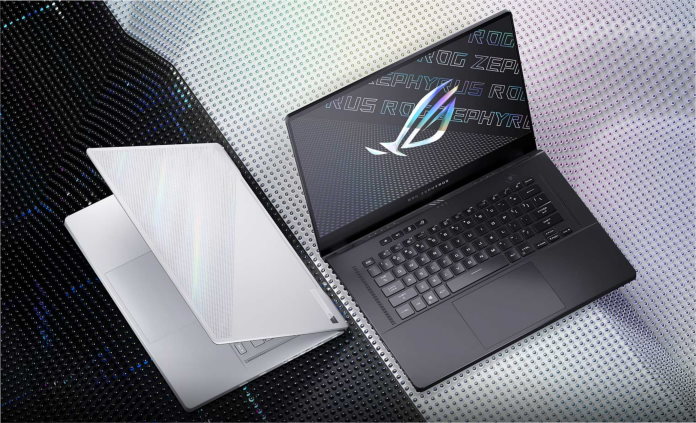 ROG Zephyrus G15 laptop in black and white