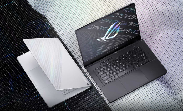 White and black versions of the ROG Zephyrus G15 gaming laptop