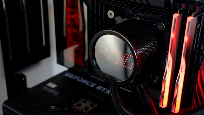 ROG Ryuo III 360 ARGB AIO liquid cooler installed in the build