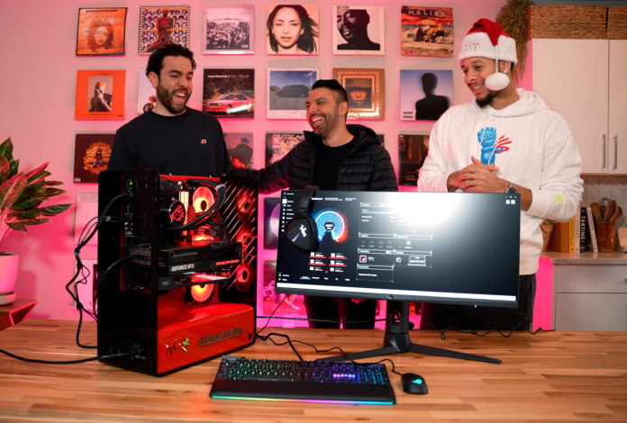 Spencer, Ben, and Seth all admiring the completed and running PC build