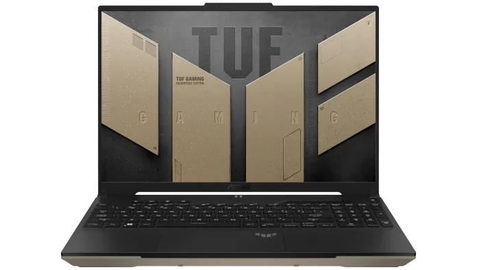 A selection of 2023 TUF Gaming laptops arranged on crates