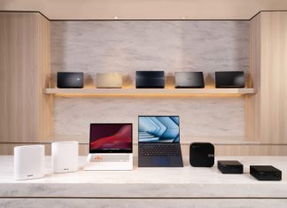 A range of ASUS products from CES 2023 arranged on a table