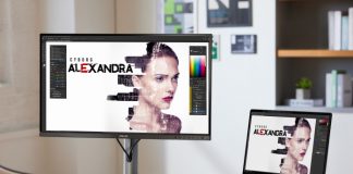 ProArt Display Pa279CRV set up on a desktop for video FX editing