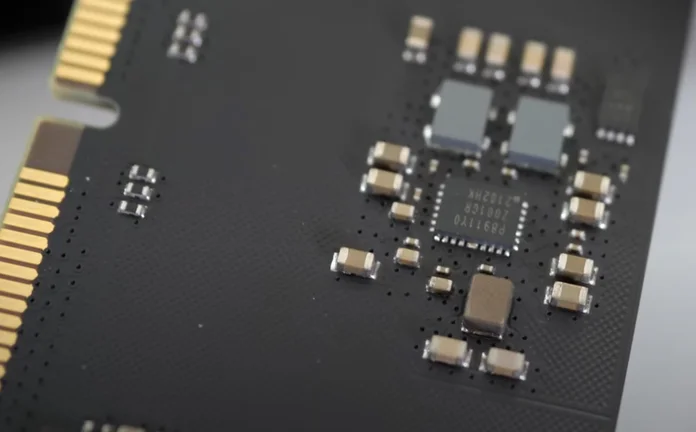 A closeup look at the power management integrated circuit on a stick of DDR5 RAM