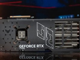 The backplate of the TUF Gaming GeForce RTX 4070 Ti graphics card