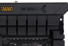 Closeup image of I/O shroud on TUF Gaming B650-Plus WiFi motherboard