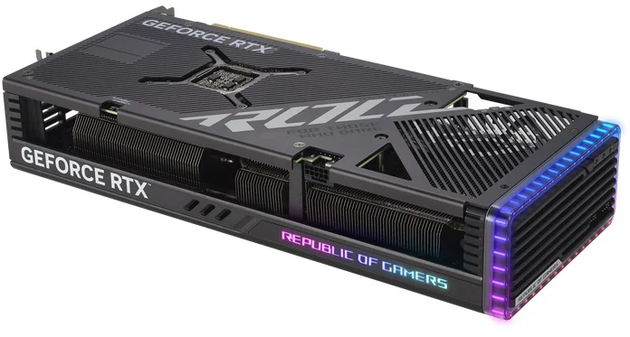 ROG Strix GeForce RTX 4070 graphics card showing the backplate