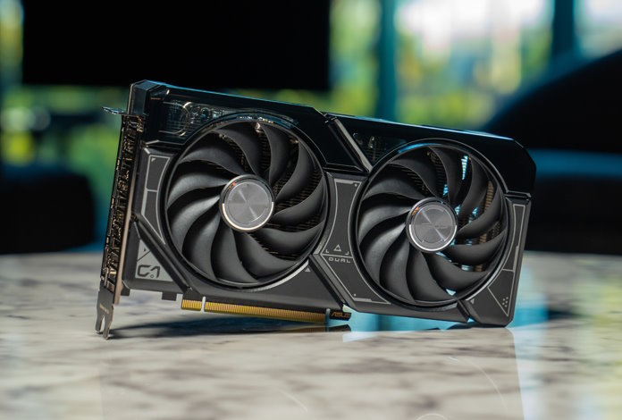 Dual GeForce RTX 4060 graphics card on a marble tabletop