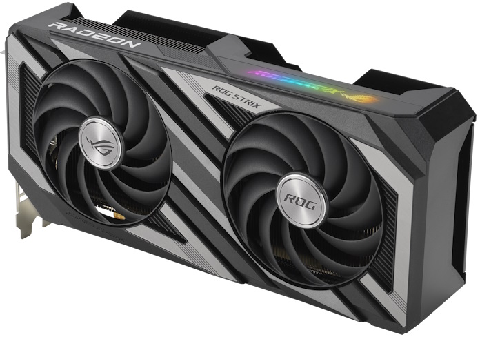 Front view of the ROG Strix AMD Radeon RX 7600 graphics card