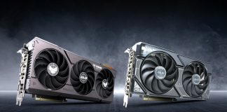 TUF Gaming GeForce RTX 4060 Ti and Dual GeForce RTX 4060 Ti against a smoky backdrop