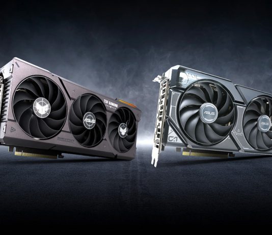 TUF Gaming GeForce RTX 4060 Ti and Dual GeForce RTX 4060 Ti against a smoky backdrop