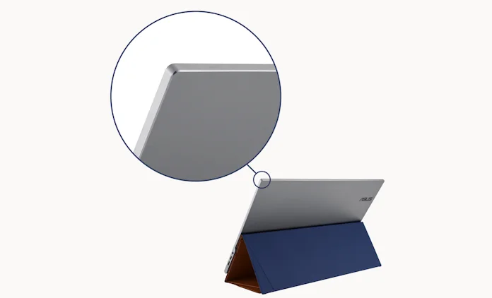 A closeup diagram showing the rounded, comfortable corners of ZenScreen portable displays