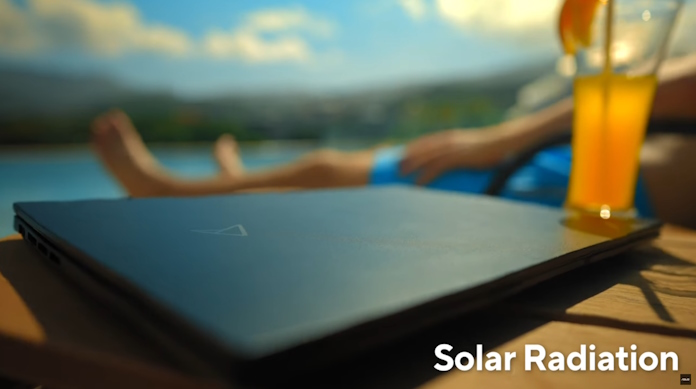 An ASUS laptop being tested in an environment with large amounts of solar radiation
