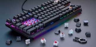 ROG Strix Scope NX TKL keyboard with several keycaps and switches removed