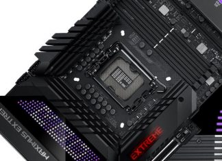 Closeup of the CPU socket on the ROG Maximus Z790 Extreme motherboard