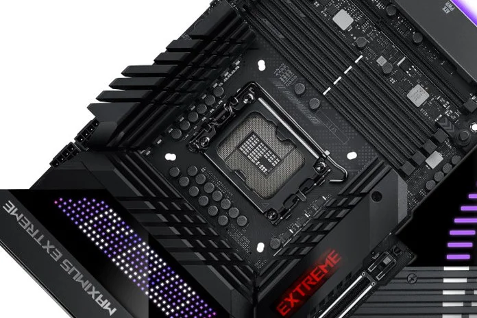 Closeup of the CPU socket on the ROG Maximus Z790 Extreme motherboard