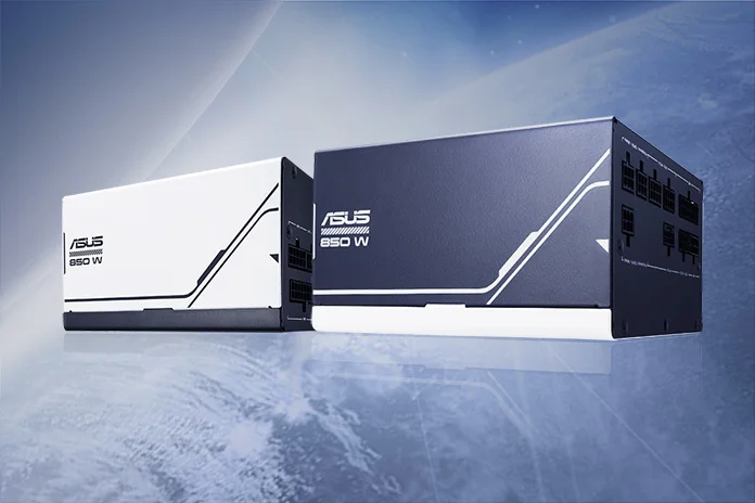 Two ASUS Prime Gold Series PSUs against a stylized space-themed background