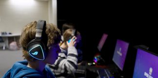 Students at Oswego High School playing esports in a lab with ROG hardware