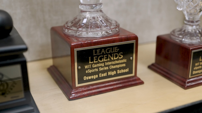 A trophy won by the esports club at Oswego East High School