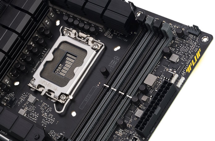 A front angle view of the TUF Gaming Z790-Pro WiFi motherboard