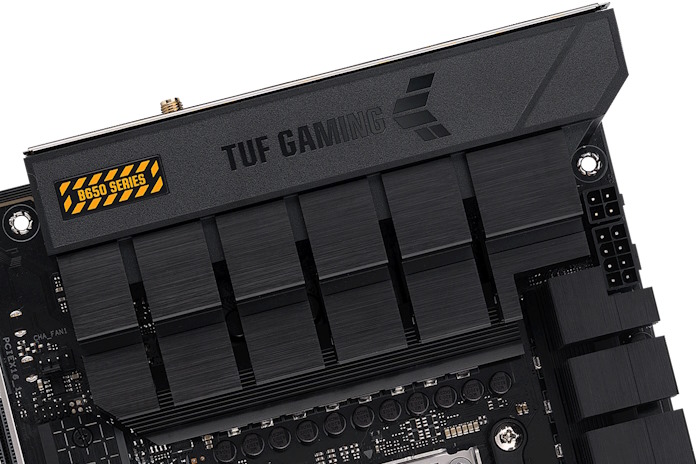 The I/O shroud of the TUF Gaming B650-Plus WiFi