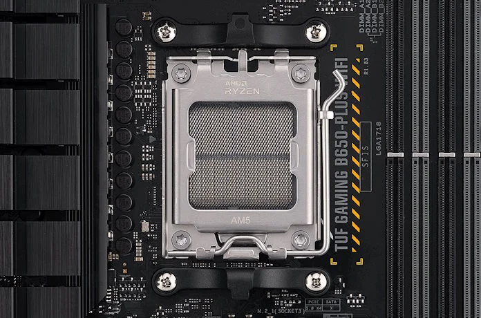 The AM5 socket on the TUF Gaming B650-Plus WiFi motherboard