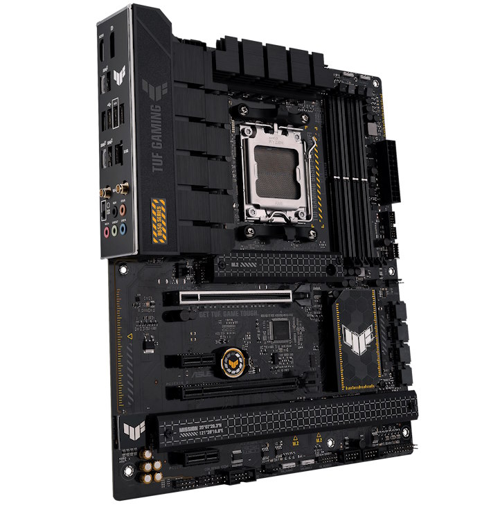 A full view of the TUF Gaming B650-Plus WiFi motherboard