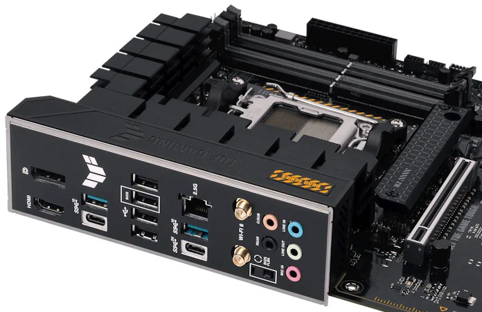 The rear I/O options on the TUF Gaming B650-Plus WiFi motherboard