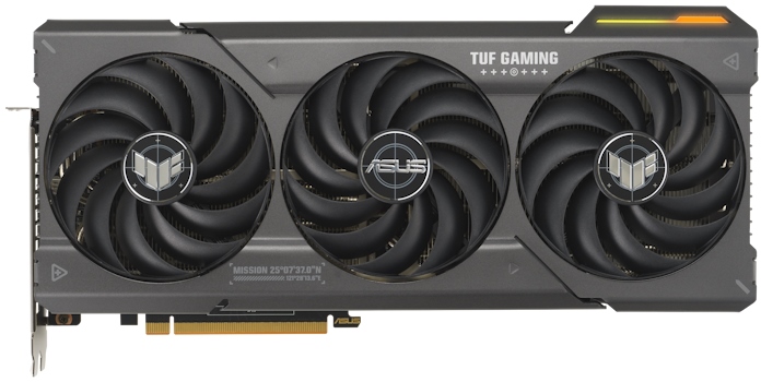 A front view of the tri-fan cooling solution on the TUF Gaming Radeon RX 7800 XT