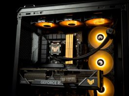 The TUF Gaming LC II 360 ARGB AIO liquid cooler installed in a full gaming PC