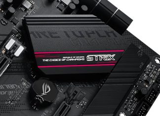 A closeup view of the chipset heatsink on the ROG Strix B550-F Gaming WiFi II motherboard